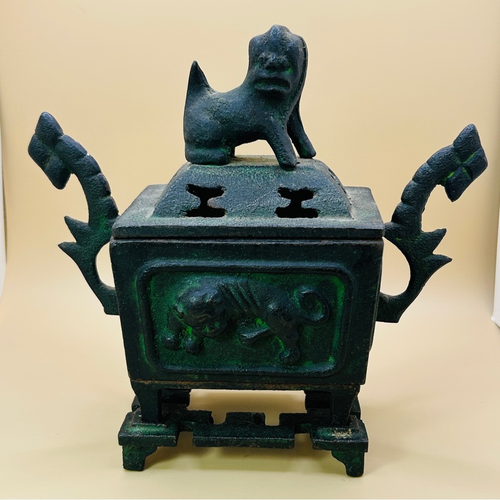 Vintage Cast Iron  Buddhist Shakyasimha Incense  Burner